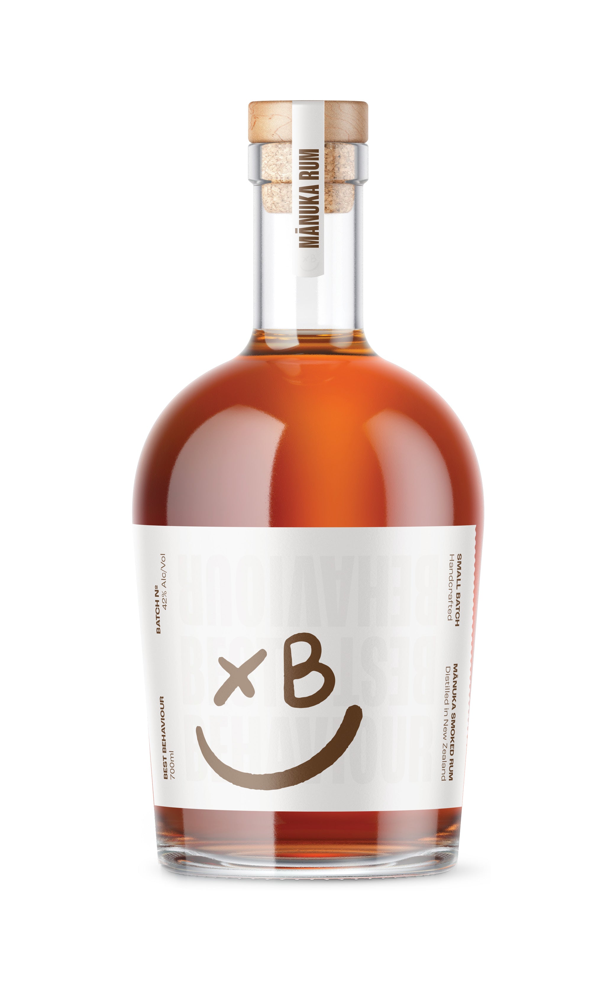 Best Behaviour Manuka Smoked Rum 700ml bottle — barrel-aged NZ rum, Gold World Rum Awards & Silver NZ Spirit Awards 2026